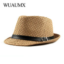 Wuaumx Spring Summer Straw Hat Women Jazz Hat Men Fedoras For Male Female Breathable Panama Sun Hat Wholesale Chapeu Feminino