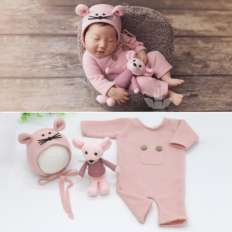 Atrezos para fotografía de bebés recién nacidos, muñeco de ratón, pelele para bebé, niño y niña, monos, traje de fotografía, accesorios de fotografía para estudio de bebés, ropa