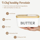 Nordic Style Butter Box Sealing with Wood Lid Knife FoodDish Ceramic Keeper Tool Cheese Storage Tray Plate Container for Kitchen