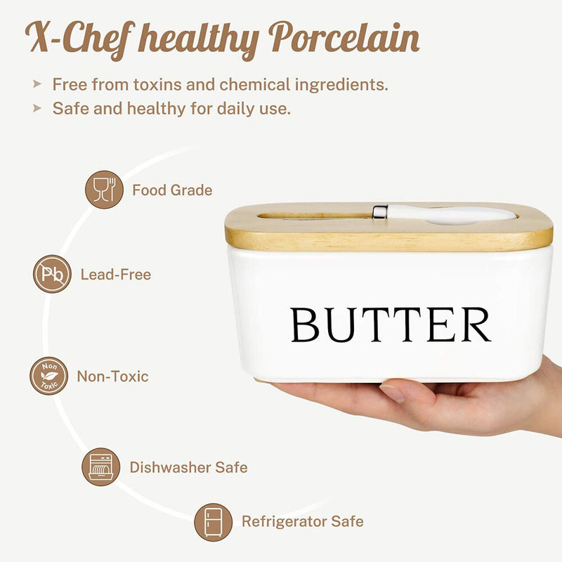 Nordic Style Butter Box Sealing with Wood Lid Knife FoodDish Ceramic Keeper Tool Cheese Storage Tray Plate Container for Kitchen