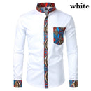 Dashiki African Mens Shirt Patchwork Pocket Africaine Print Shirt Men Ankara Style Long Sleeve Design Collar Mens Dress Shirts