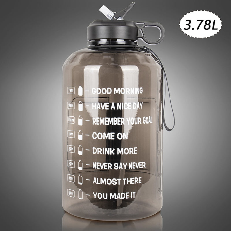 ZOMAKE 2.2/3.78L Gallon Water Bottle with Time Marker &amp; Straw, Motivational Water Jug BPA Free Leakproof Large Water Bottles Gym