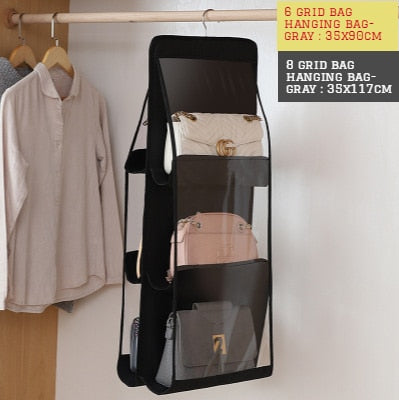 Foldable Hanging Handbag Clothes Organizer For Things Wardrobe Closet Transparent Storage Bag Handbag Shopping Bag Sundry Hanger
