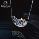 Lotus Fun Real 925 Sterling Silver Handmade Designer Fine Jewelry Creative Swimming Fish Necklace for Women Acessorio Collier