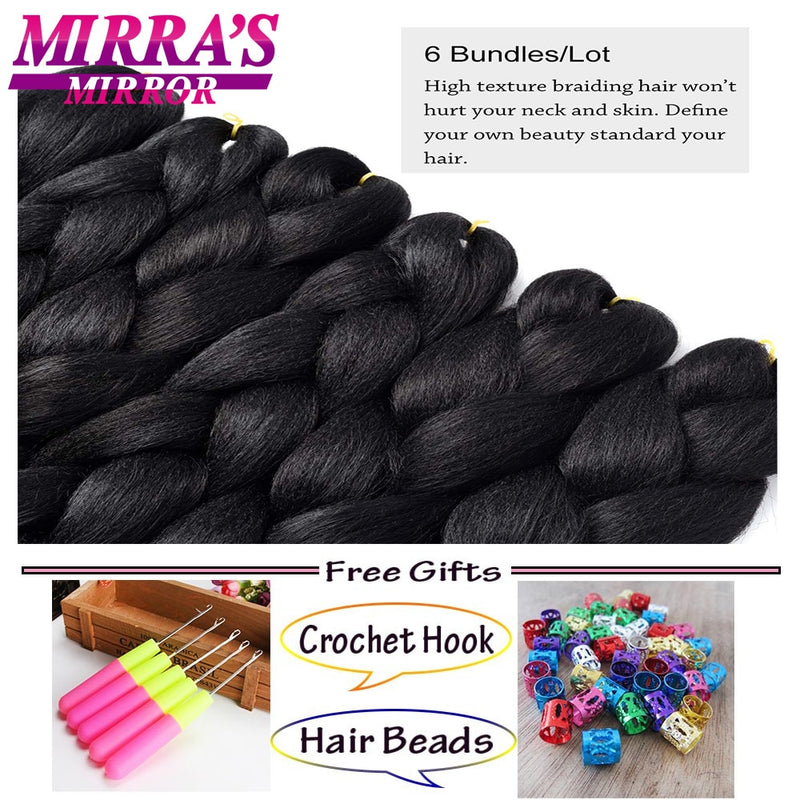 Trenzas Jumbo de 24 pulgadas, cabello sintético para caja trenzada, extensiones de cabello trenzado Ombre, tres tonos, negro, marrón, azul, rosa, espejo de Mirra