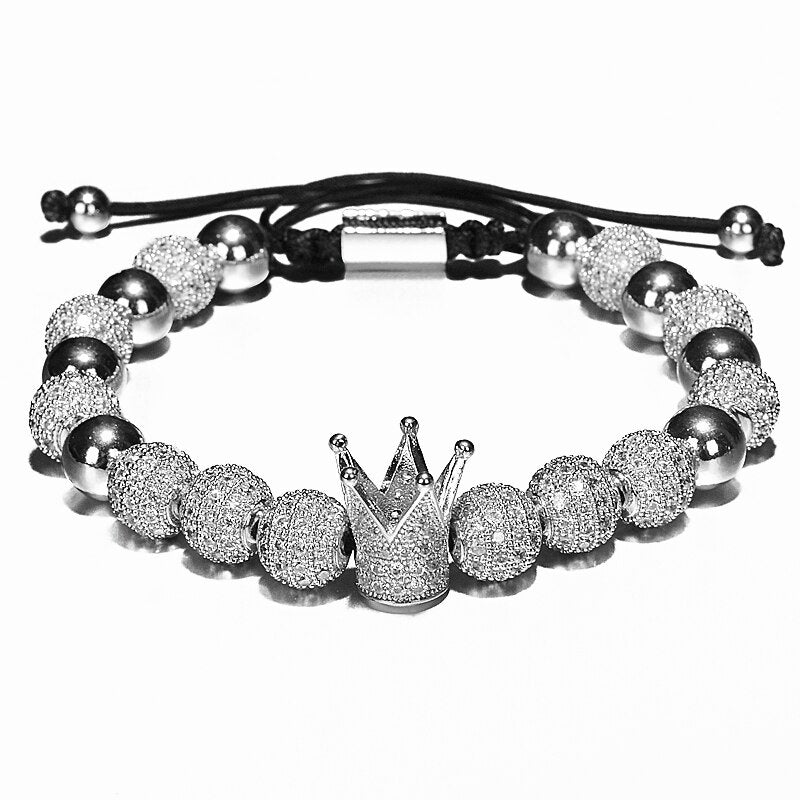 Luxus Crown Charm Herren Armbänder 8mm Micro Pave CZ Runde Geflochtene Makramee Armband Pulseira Feminina Handgemachter Schmuck Damen Geschenk