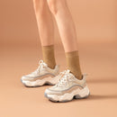 BeauToday Women Chunky Sneakers Synthetic Leather Mesh Patchwork Round Toe Lace-Up Thick Sole Ladies Breathable Shoe 29402