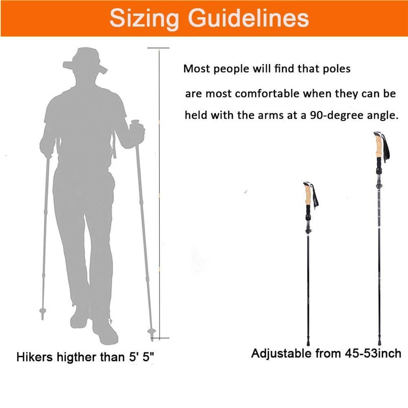 2Pcs Hiking Walking Sticks Aluminum Alloy Trekking Pole Ultralight Camping Hiking Foldable Nordic Walking Pole Telescopic Crutch