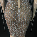 Flashing Crystals Chains Rhinestones Dress Birthday Party Celebrate Costume Stones Fringes Outfit Singer Nightclub Dance Outfit