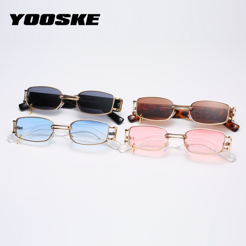 YOOSKE Brand Deisgn Vintage Square Sunglasses Men Women Metal Small Sun Glasses Retro Black Pink Trend 90s Eyewear UV400