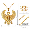 Egyptian Horus Bird Falcon Holding Ankh Men Necklaces Pendant Gold Color Steel Hiphop Jewelry  24"Chain