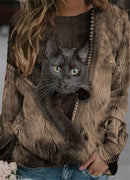 Funny Cute Cat 3D Print Casual Pullovers Women Clothes Spring Autumn Sweatshirts Long Sleeve T-Shirts Lady Clothing Fashion Tops