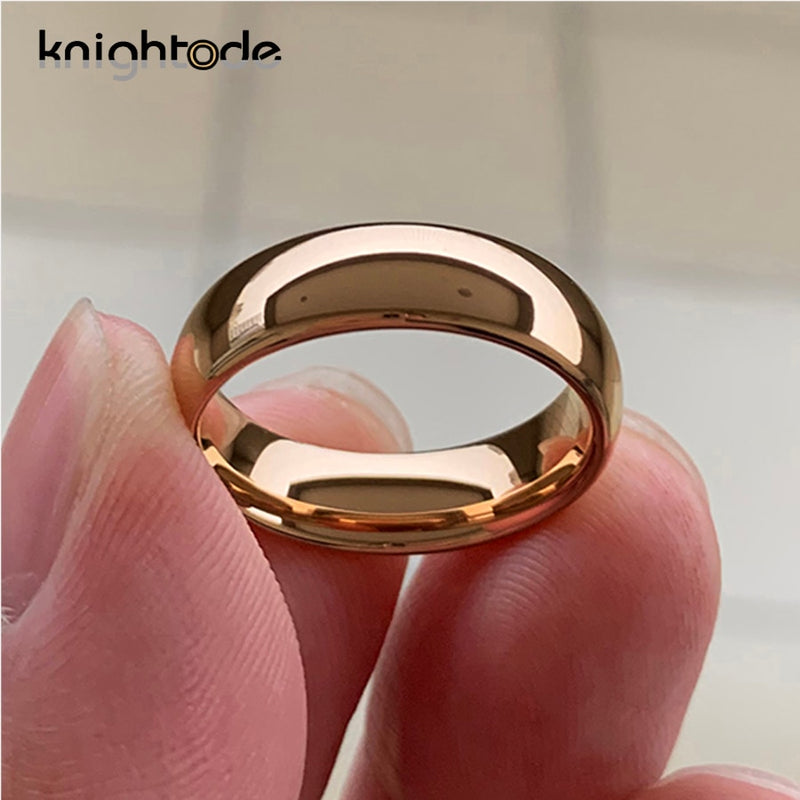 Anillo de boda clásico de tungsteno de oro rosa para mujeres y hombres, banda de compromiso de carburo de tungsteno, anillo de cúpula con acabado pulido de 8mm y 6mm