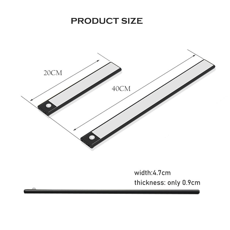 Ultradünne 40 cm USB-LED-Schrankbeleuchtung 3 Modi PIR-Bewegungssensor Wiederaufladbare schwarze Aluminium-Küchenschränke beleuchtet Beleuchtung