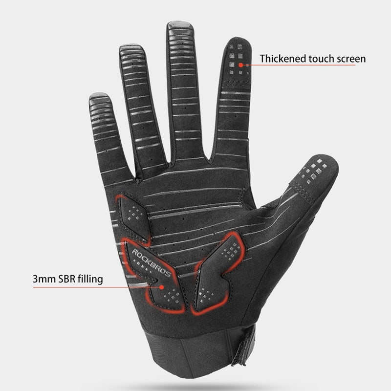 Guantes de ciclismo ROCKBROS a prueba de viento transpirables para hombres y mujeres, guantes de dedo completo para bicicleta de montaña, guantes antideslizantes para bicicleta, guantes absorbentes de golpes