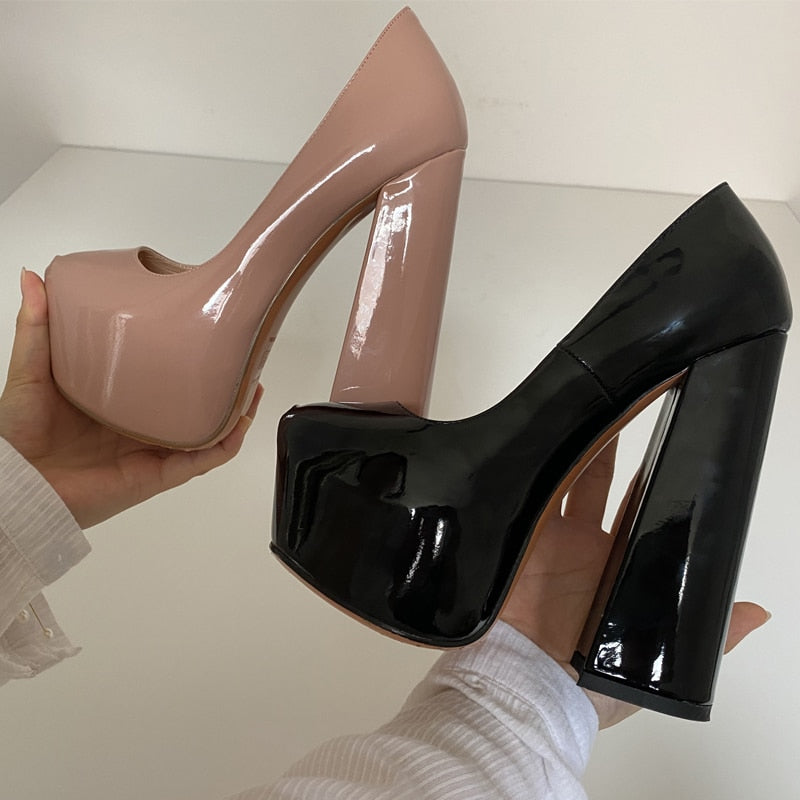 Onlymaker Damenpumps mit runder Zehenpartie, 16 cm, klobige High Heels, Knöchelriemen, Kleid, Huf, dicke Absätze, Schuhe, große Pumps