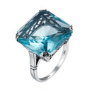 Szjinao Real 925 Sterling Silver 17*17mm Square Aquamarine Ring For Women Vintage Sparkling Massive Birthstone Jewelery Female D