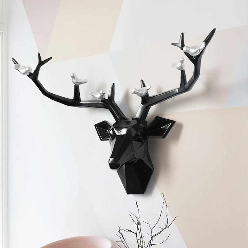 Resina 3d Big Deer Head Decoración de pared para el hogar Satue Decoración Accesorios Escultura abstracta Moderna Cabeza de animal Decoración de pared