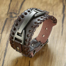 Vnox 26mm Wide Bracelets for Men Viking Icon Nordic Rune Hammer Wristband Black Brown Punk Rock Vintage Jewelry