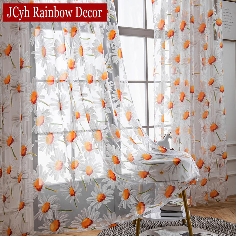 Floral Sheer Curtains For Living Room Bedroom Door Tulle Curtains Voile Kitchen Curtains For Window Kids  Baby Room Curtain