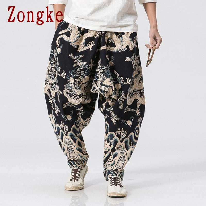 Zongke Dragon Pattern Pants Men Joggers Trousers Men Pants Streetwear Sweatpants Harem Pants Men Trousers XXXL 2022 Spring New