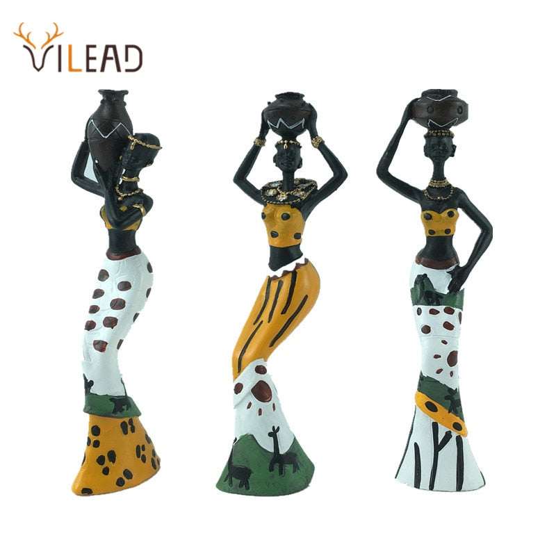 Vilead African Statues Resin Figurines Candle Holder Interior Home Decoration Crafts Ornaments for Living Room Bedroom Table