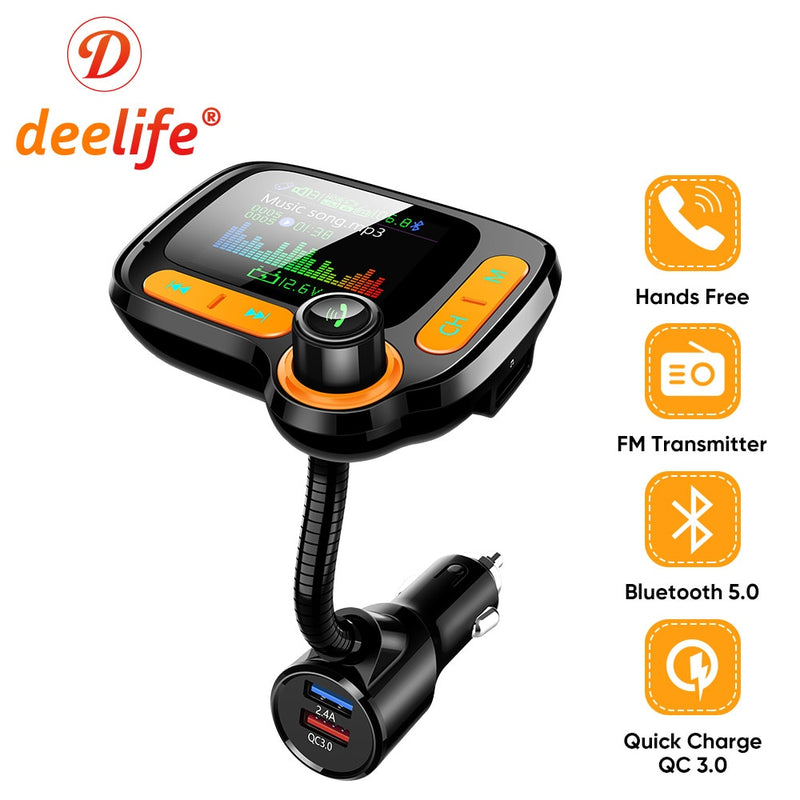 Deelife Bluetooth coche manos libres FM transmisor modulador Aux USB QC 3,0 Mp3 reproductor de música