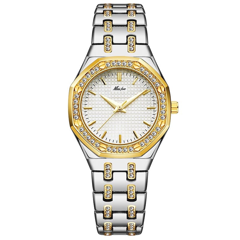 MISSFOX Fashion Watches Women's Expensive 18K Gold Ladies Wrist Watch Women Quartz Classic Analog Diamond Jewelry Hand Watch