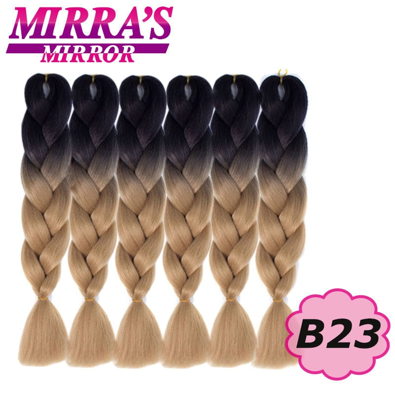 Trenzas Jumbo de 24 pulgadas, cabello sintético para caja trenzada, extensiones de cabello trenzado Ombre, tres tonos, negro, marrón, azul, rosa, espejo de Mirra