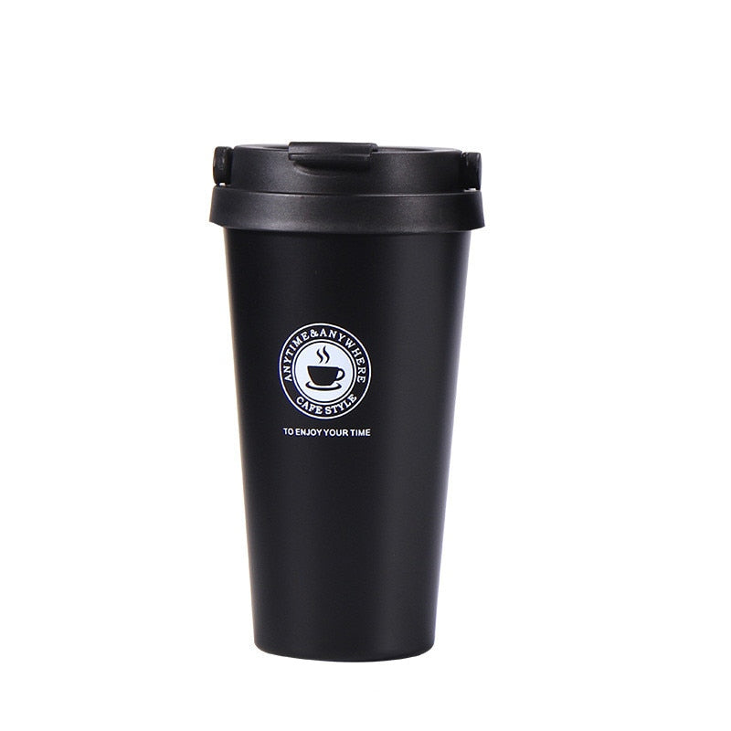 Taza de café de viaje portátil de 500ml, termo de acero inoxidable de doble pared, taza térmica para coche, taza termo