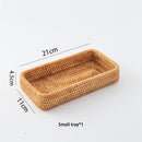 Handwoven Rattan Storage Tray Square Wicker Basket Bread Food Plate Fruit Cake Platter Dinner Serving Tray Kitchen Decoration
