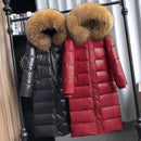 Large Natural Raccoon Fur Collar Hooded Winter Down Jacket Women 90% White Duck Down Thick Warm Park Female Long Snow Coat