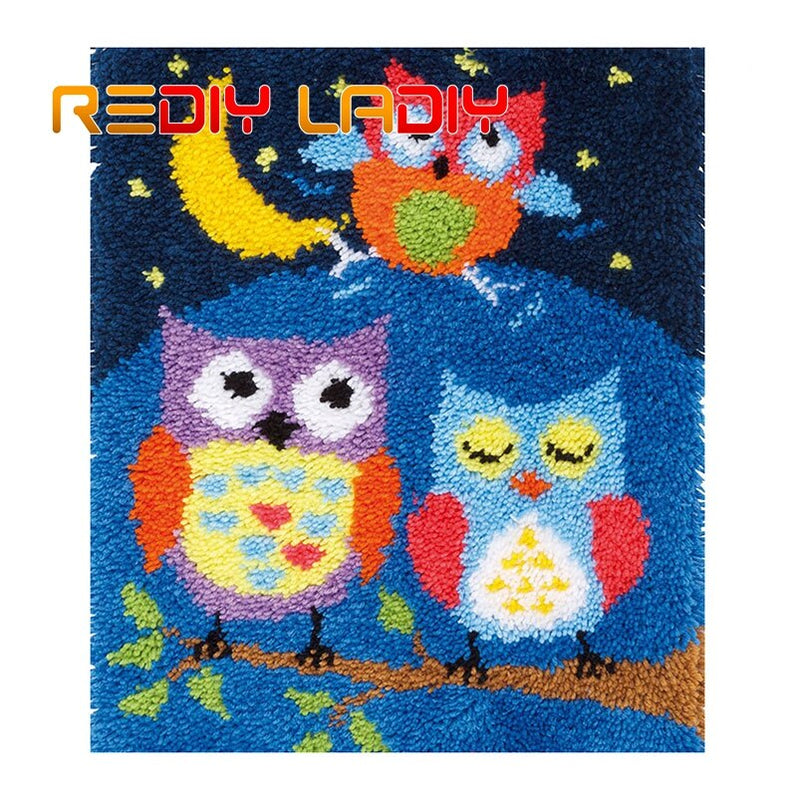 Latch Hook Rug Kit Crocheting Carpet Rug Cartoon Acrylic Yarn Pre-Printed Canvas Cushion Mat Crochet Wall Tapestry Crafts