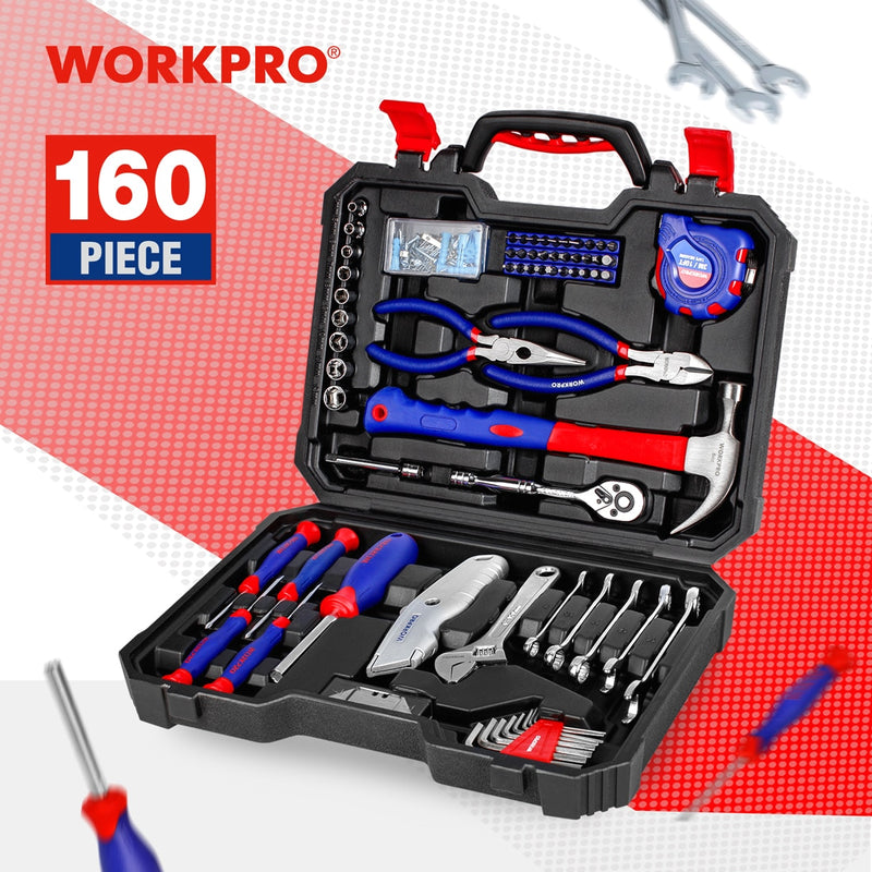 WORKPRO 160PCS home Tool Set Hand Tools for Daily Use Househould Tool Kits Screwdriver Set Wrench Knife Pliers