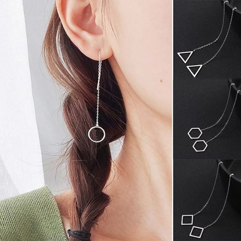 Teamer Einfache Geometrische Quadratische Kreis Lange Ohrringe Langkettige Ohrdraht Mode Linear Ohrring Frauen Edelstahl Schmuck
