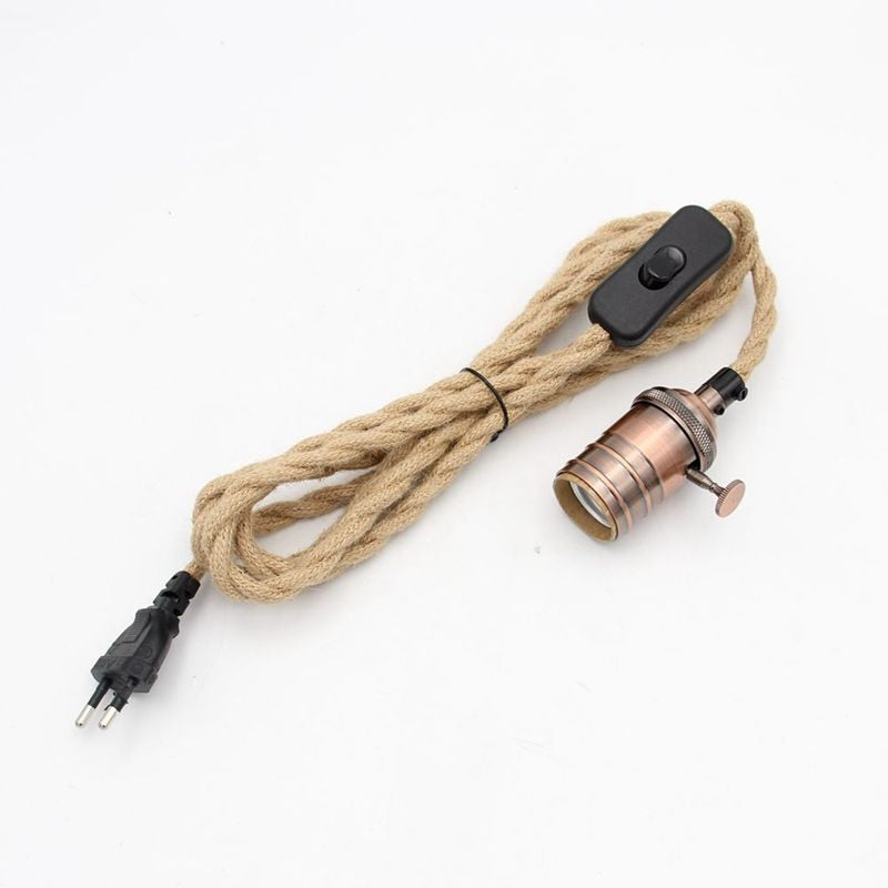 Kits de cable de luz colgante Vintage de 110V-250V con enchufe europeo cuerda de yute de cáñamo Cable trenzado Industrial Loft E27 lámparas colgantes