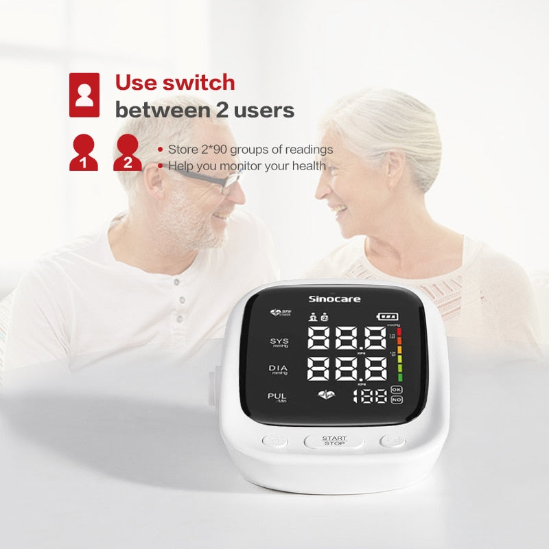 Einstellbare Manschette 2-Benutzer-Modus Sinocare Blutdruckmessgerät Arm-Blutdruckmessgerät Professionelles digitales Blutdruckmessgerät