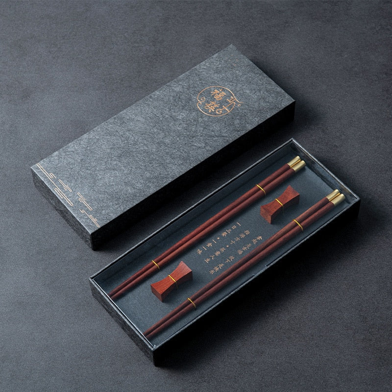 High Quality Premium Natural Red SandalWood Chopsticks Gift Box Packaging Household Cutlery Tableware Set Chinese Chopsticks