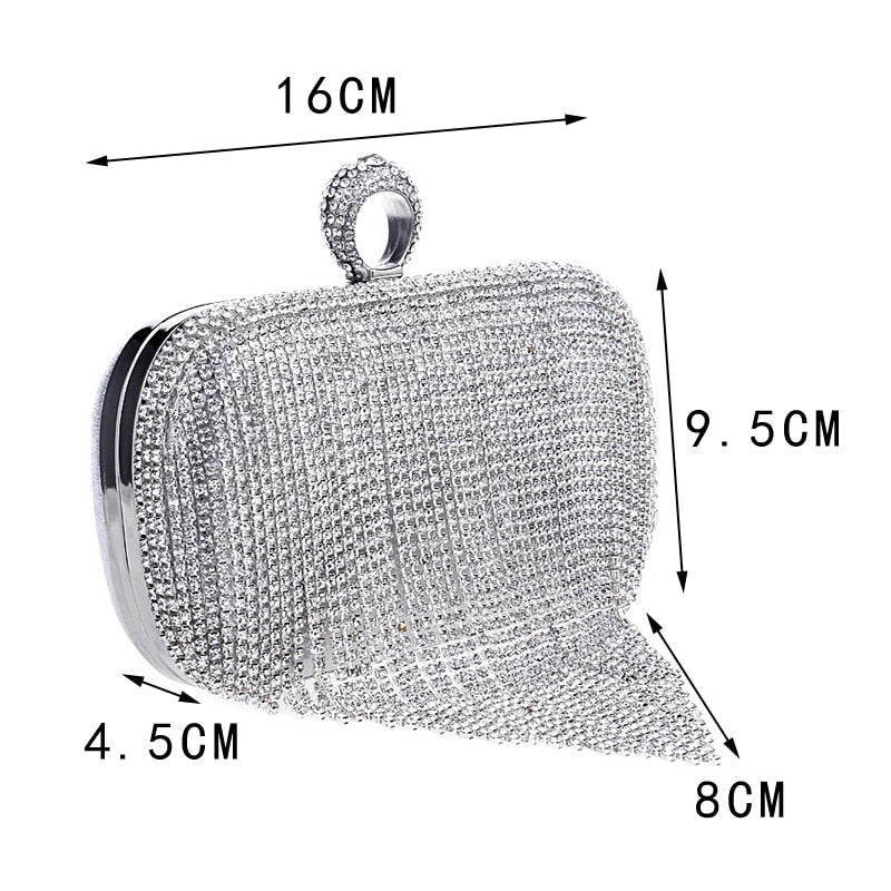 GLOIG Fashion women tassel evening bags diamonds beaded clutch wedding purse shoulder party laides case purse