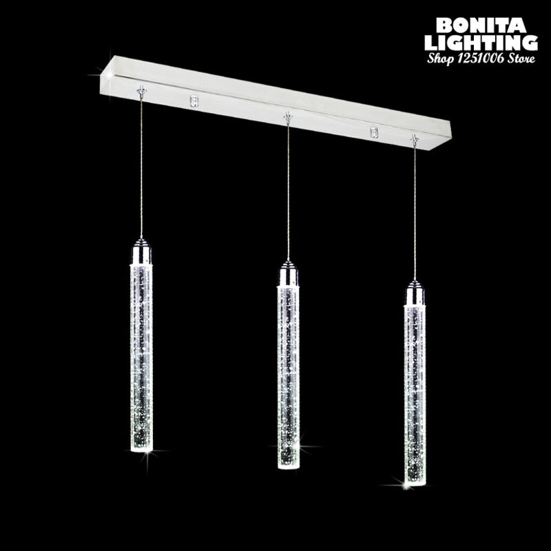 Lámpara colgante led moderna minimalista Bubble K9 luces colgantes de cristal comedor Cilindro tubo largo luces colgantes techo alto