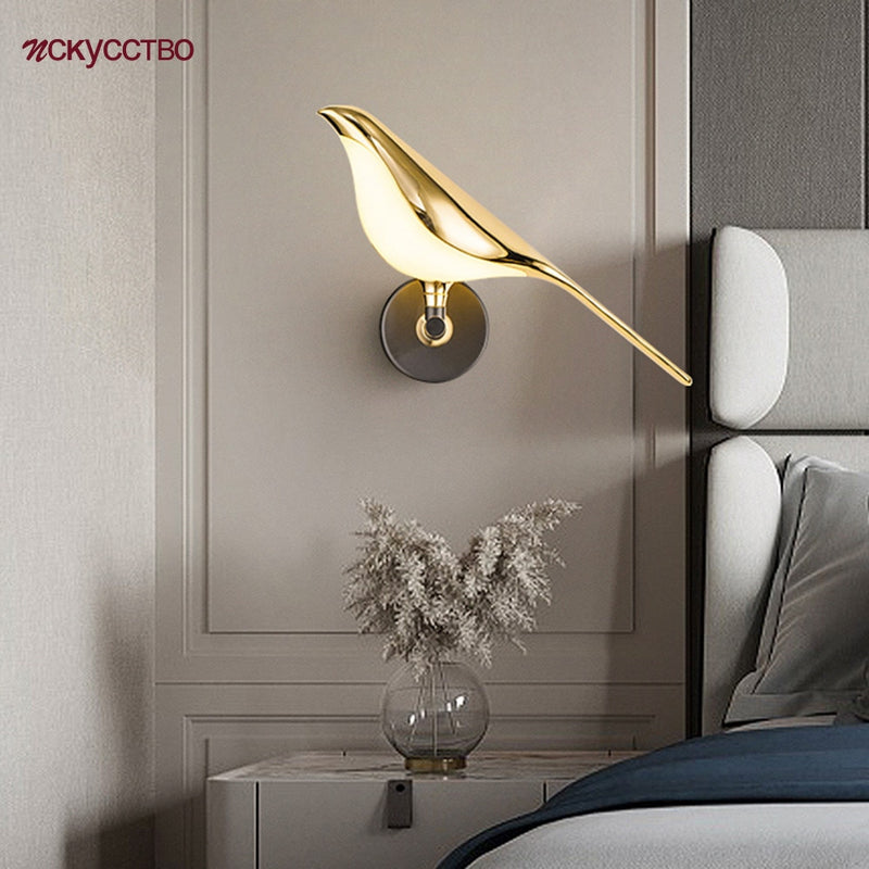 Postmodern Designer Luxury Gold Plating Bird Led Wall Lamp Hallway Corridor Stairs Sconce Bedroom Decoration Lighting Fixtures