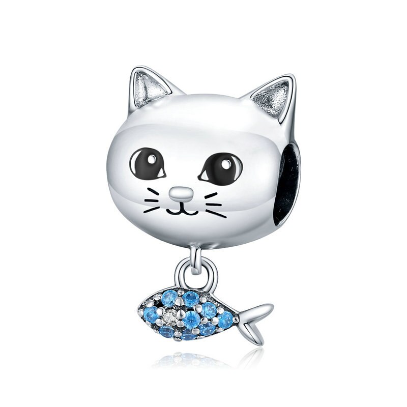 WOSTU Cute Cat Charms 925 Sterling Silver Animal Pussy Zirconia Beads Fit Original pulsera colgante DIY collar joyería