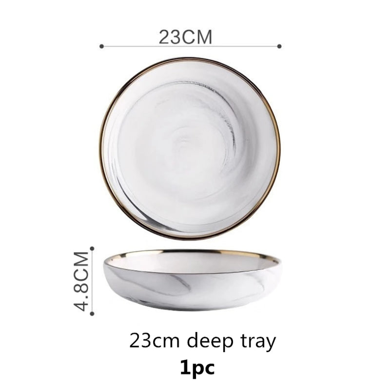 Gold Marble Ceramic Food Tray Kitchen Dinner Plates Dishes Rice Salad Noodles Soup Bowl Spoons Kitchen Cook Tool