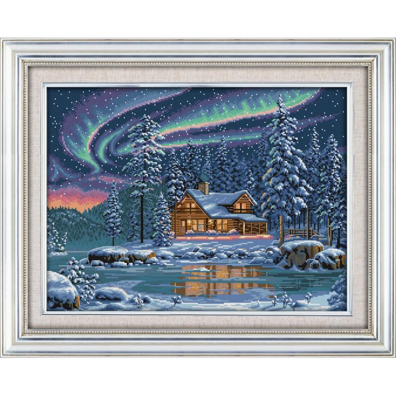 Northern Lights Landscape Pattern Cross Stitch Kit Count Print Canvas DIY Embroidery Kit 11CT14CT Needlework Kit Home Decoration