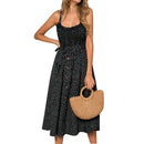 2020 New Hot Women Boho Summer Sleeveless Polka Dot Beach Dress Ladies Stretch Holiday Sundress Evening Party Maxi Dress