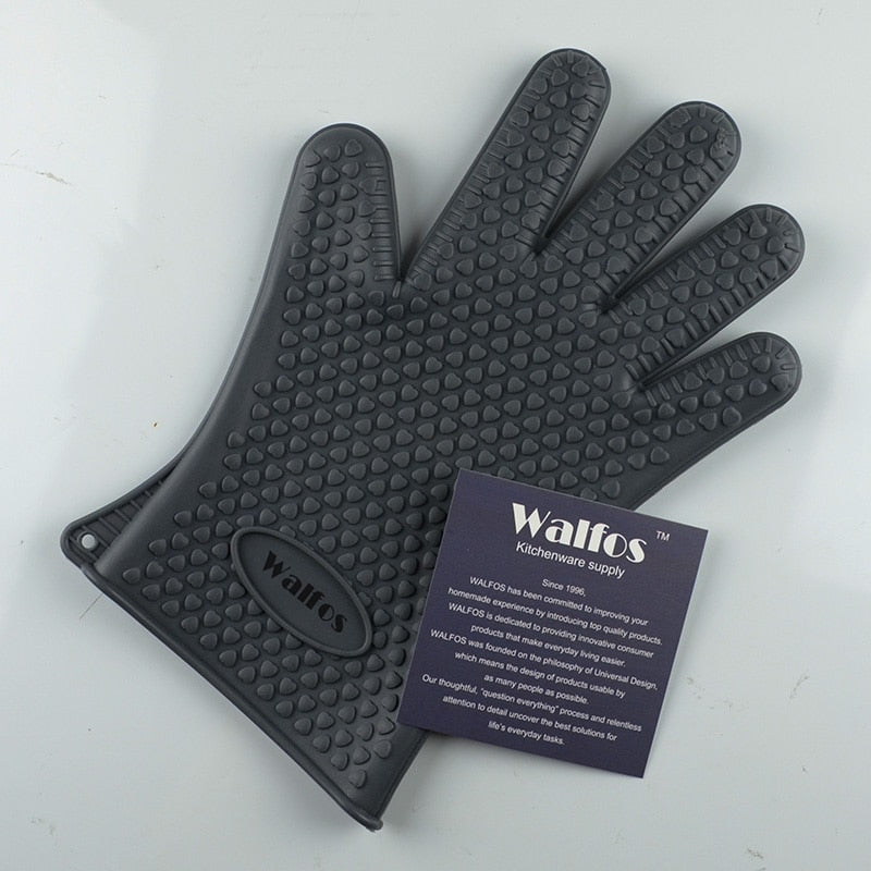 WALFOS 1 Piece Food Grade Cooking Baking BBQ Glove Heat Resistant Silicone BBQ Grill Glove Barbecue Grilling Glove BBQ Tools