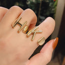 Foxanry 925 Stamp 26 English Letter Rings for Women Fashion Vintage France Gold Plated Irregular Party Jewelry Gifts