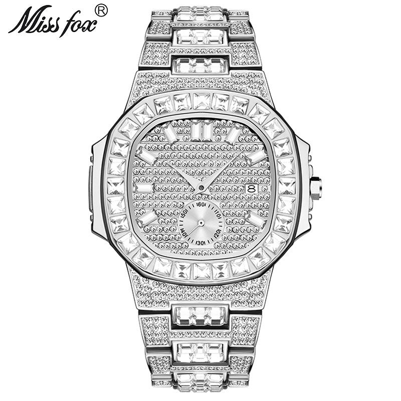 MISSFOX Iced Out Watches Men Top Brand Luxury Watch Men Full Diamond Quartz-watch Bling Bling Hiphop Hot Rapper's Jewelry Watch