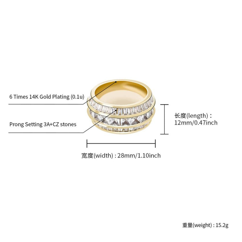 TOPGRILLZ New Baguette Zircon Rings High Quality Copper Material RING Gold Color Iced Out Cubic Zirconia Fashion Hip Hop Jewelry