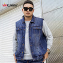 Big Size 2022 Men Kpop Fashion Casual Style Autumn Spring Cowboy Black Vest Jacket Man Denim Blue Cotton Vests Coats 5XL 6XL 7XL